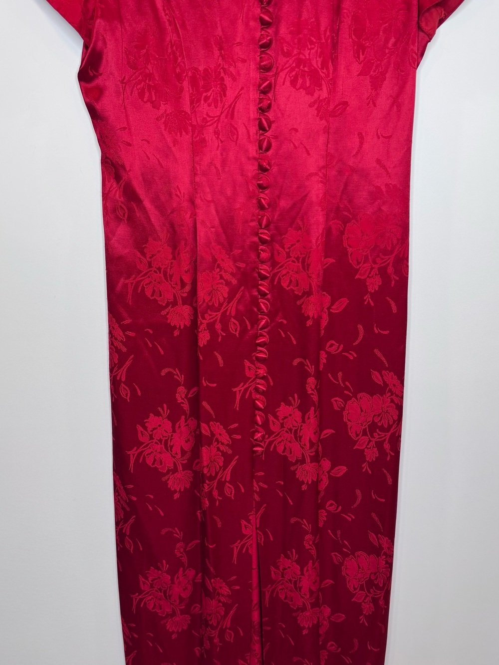 Vintage Red Floral Jacquard Maxi floral mandarin collars Dress sz 12 - Picture 4 of 9